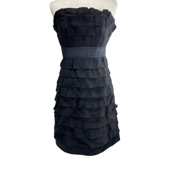 Phoebe Couture Black Strapless Cocktail Mini Dress Silk Cotton Size 6 - Picture 1 of 7